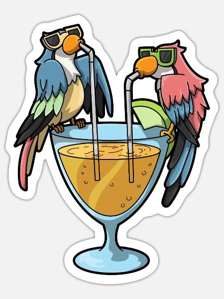 Papageien Cocktail Humor - Sticker Größe S (10 x 10 cm) - Mattweiß
