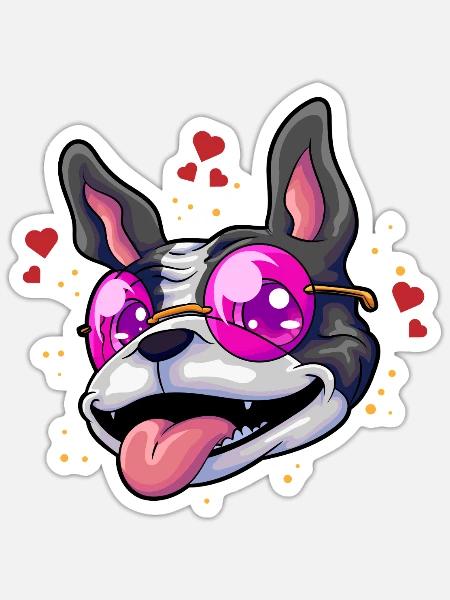 Boston Terrier Brille Humor - Sticker Größe S (10 x 10 cm) - Mattweiß