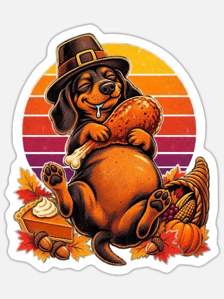 Thanksgiving Dackel satt im Truthahn-Traum - Sticker Größe S (10 x 10 cm) - Mattweiß
