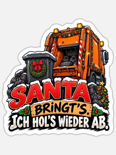 Müllmann Müllabfuhr lustiges Weihnachtsmotiv - Sticker Größe S (10 x 10 cm) - Mattweiß