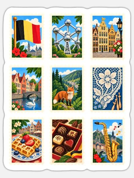 Belgien Briefmarken - Sticker Größe S (10 x 10 cm) - Mattweiß