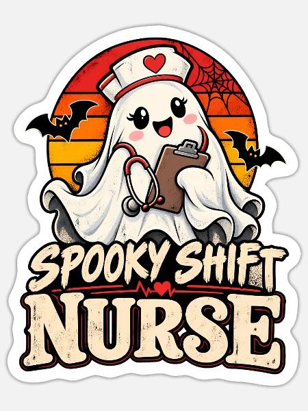 Spukschicht Nurse Halloween - Sticker Größe S (10 x 10 cm) - Mattweiß