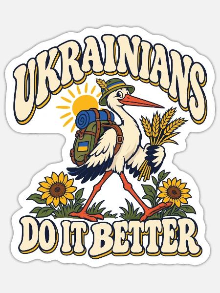 Ukrainischer Storch mit Heimatmotiv - Sticker Größe S (10 x 10 cm) - Mattweiß