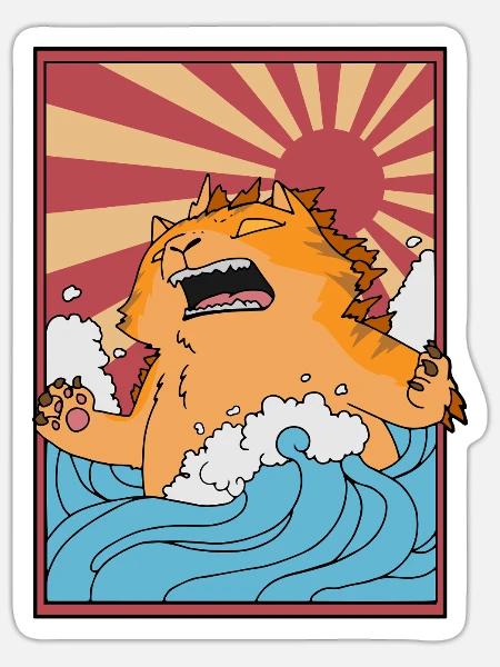 Catzilla Monsterkatze - Sticker Größe S (10 x 10 cm) - Mattweiß