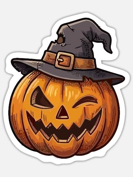 Kürbis mit einem charmanten Hut - Sticker Größe S (10 x 10 cm) - Mattweiß