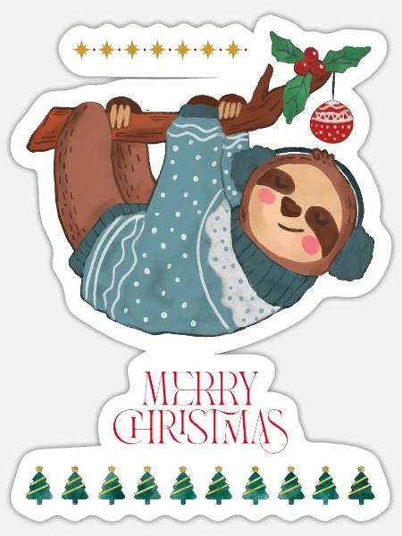 Lustiger Weihnachtslemur, der am Ast hängt - Sticker Größe S (10 x 10 cm) - Mattweiß