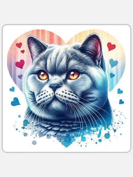 Britisch Kurzhaar Katze - Sticker Größe S (10 x 10 cm) - Mattweiß