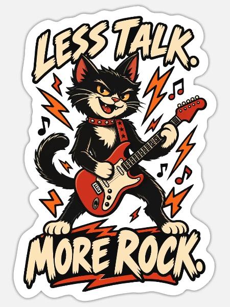 Weniger Reden, Mehr Rock Katze - Sticker Größe S (10 x 10 cm) - Mattweiß