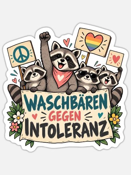 WASCHBÄREN GEGEN INTOLERANZ - Sticker Größe S (10 x 10 cm) - Mattweiß