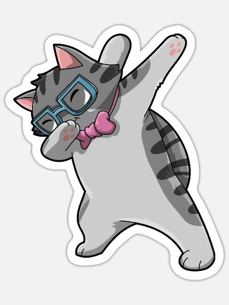 Nerd Katze Dab - Sticker Größe S (10 x 10 cm) - Mattweiß