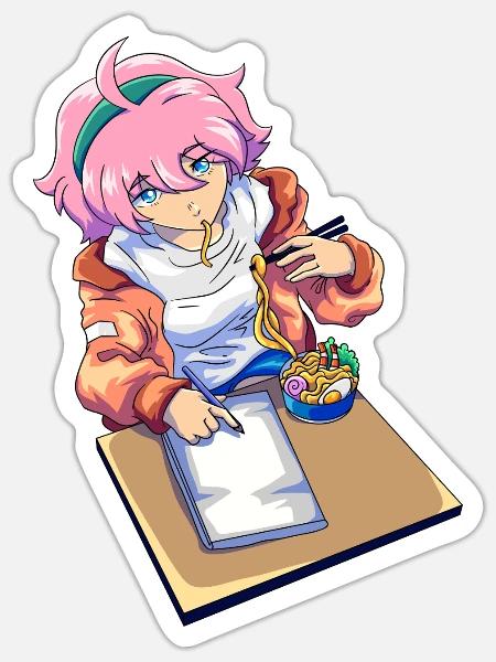 Ramen Anime Zeichnen - Sticker Größe S (10 x 10 cm) - Mattweiß