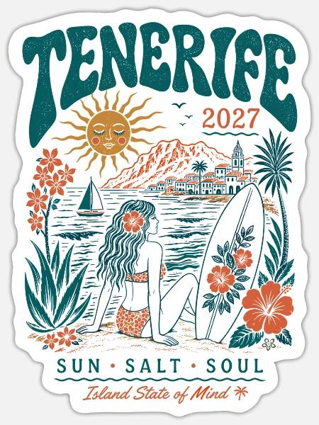 Tenerife Inselreise Surf 2027 - Sticker Größe S (10 x 10 cm) - Mattweiß