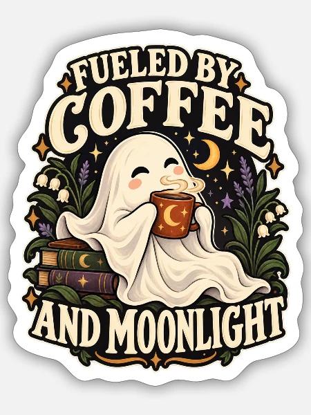 Angetrieben von Kaffee und Mondlicht - Sticker Größe S (10 x 10 cm) - Mattweiß