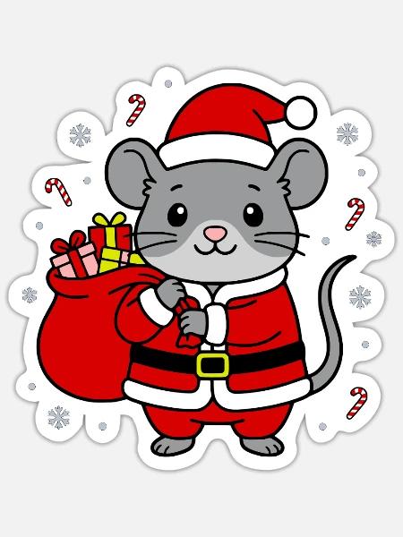 Niedlicher Kawaii-Maus-Weihnachtssack - Sticker Größe S (10 x 10 cm) - Mattweiß