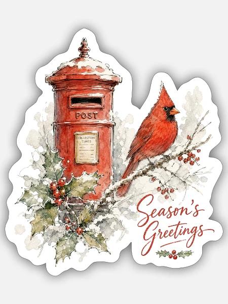 Weihnachtskardinal und Briefkasten - Sticker Größe S (10 x 10 cm) - Mattweiß
