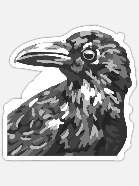 Monochrome Rabenportrait - Sticker Größe S (10 x 10 cm) - Mattweiß