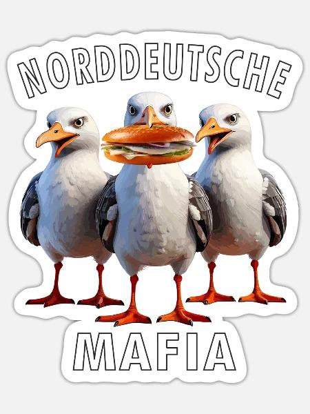 Möven Fischbrötchen Diebe - Sticker Größe S (10 x 10 cm) - Mattweiß