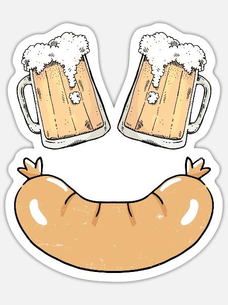 Bockwurst und Bier - Sticker Größe S (10 x 10 cm) - Mattweiß