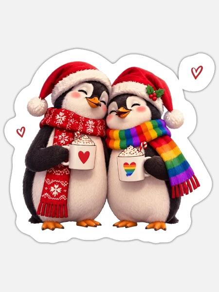 Weihnachten Pinguine – Liebe & Pride - Sticker Größe S (10 x 10 cm) - Mattweiß