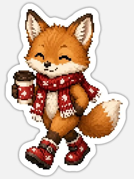 Fox Coffee Weihnachtsschal - Sticker Größe S (10 x 10 cm) - Mattweiß