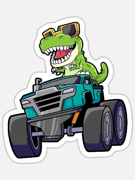 Monstertruck Dinosaurier - Sticker Größe S (10 x 10 cm) - Mattweiß