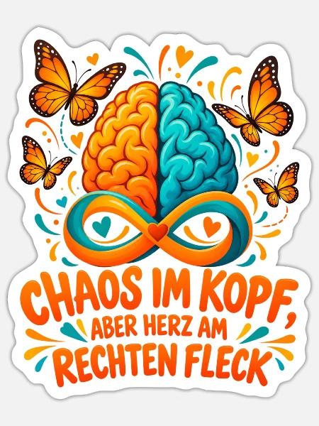 ADHS Spruch Chaos im Kopf Geschenkidee - Sticker Größe S (10 x 10 cm) - Mattweiß