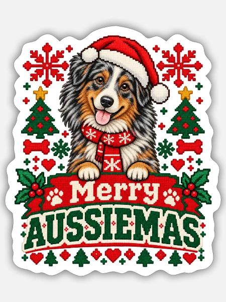 Australian Shepherd - Weihnachten - Sticker Größe S (10 x 10 cm) - Mattweiß