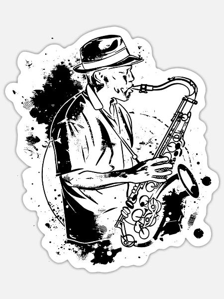 Saxophonspieler Streetart - Sticker Größe S (10 x 10 cm) - Mattweiß