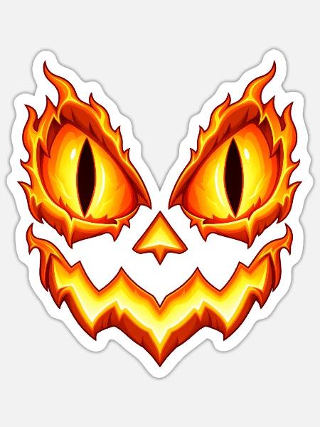 Kürbisflammen Gesichts-Emblem - Sticker Größe S (10 x 10 cm) - Mattweiß