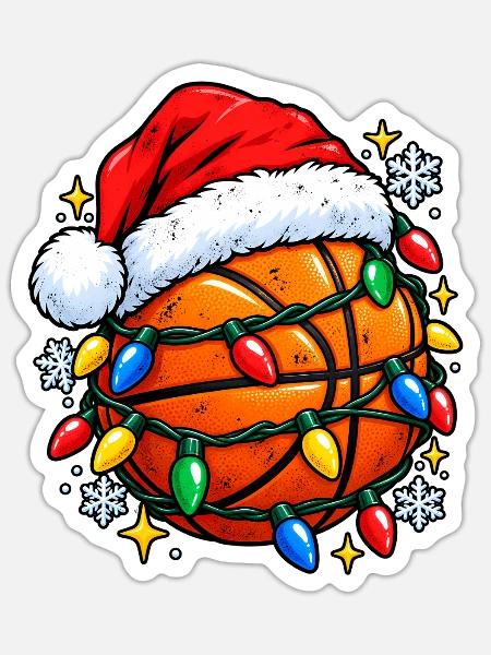Basketball Weihnachtsspaß - Sticker Größe S (10 x 10 cm) - Mattweiß