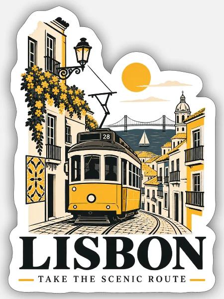 Lissabon Straßenbahn Flair - Sticker Größe S (10 x 10 cm) - Mattweiß