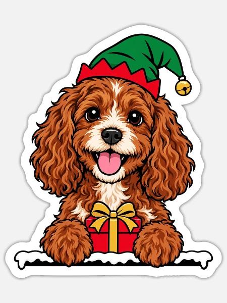 Weihnachten Cavapoo - Sticker Größe S (10 x 10 cm) - Mattweiß