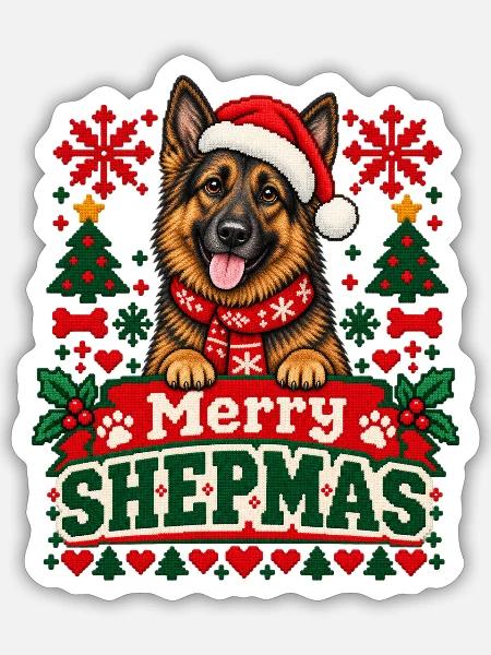 Deutscher Schäferhund - Weihnachten - Sticker Größe S (10 x 10 cm) - Mattweiß