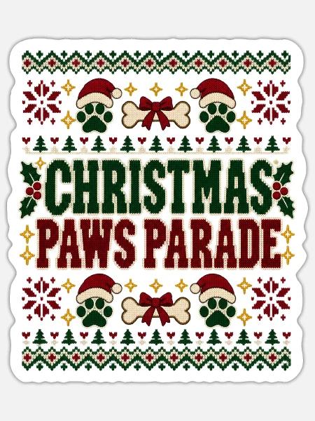 Christmas Paws Parade Pattern - Sticker Größe S (10 x 10 cm) - Mattweiß