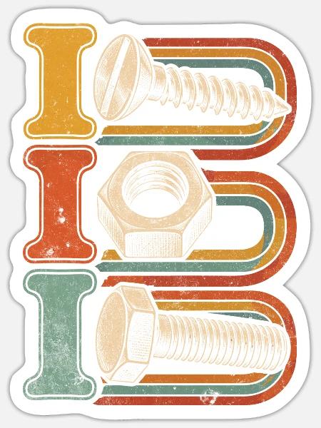 I Bolt Retro Screw Art - Sticker Größe S (10 x 10 cm) - Mattweiß