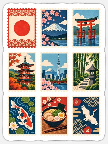 Japan Briefmarken - Sticker Größe S (10 x 10 cm) - Mattweiß