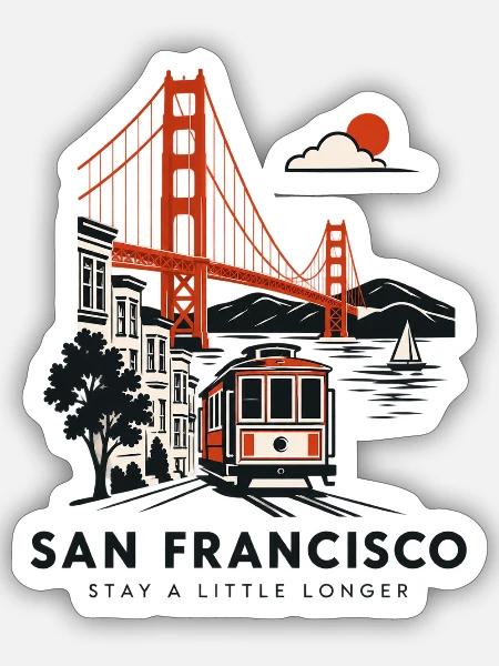 San Francisco Golden Gate Kabelcar Szene - Sticker Größe S (10 x 10 cm) - Mattweiß