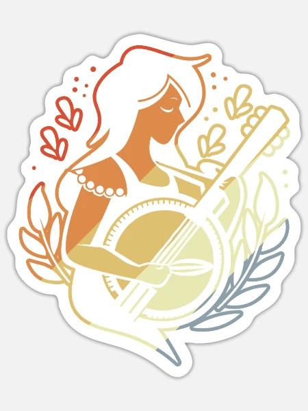 Comic Art Banjospielerin - Sticker Größe S (10 x 10 cm) - Mattweiß