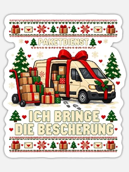 Paketdienst - Ich bringe die Bescherung - Sticker Größe S (10 x 10 cm) - Mattweiß