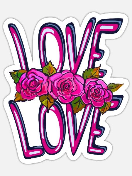 Neon Rosen Love: Leuchtende Blüten - Sticker Größe S (10 x 10 cm) - Mattweiß