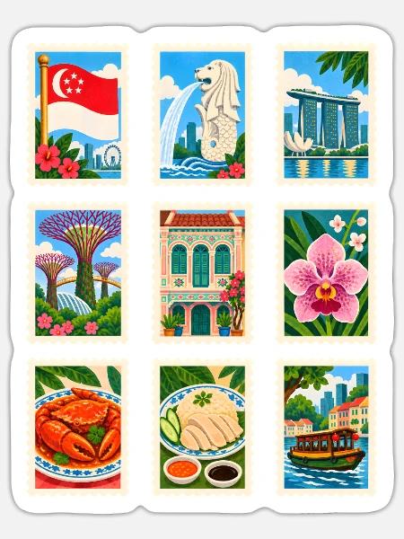 Singapur Briefmarken - Sticker Größe S (10 x 10 cm) - Mattweiß