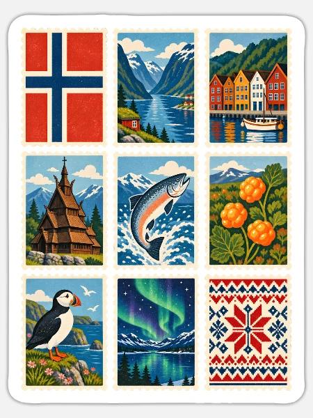 Norwegen Briefmarken - Sticker Größe S (10 x 10 cm) - Mattweiß