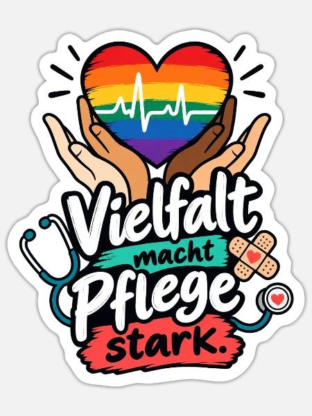 Vielfalt macht Pflege stark – Pflege Vielfalt - Sticker Größe S (10 x 10 cm) - Mattweiß