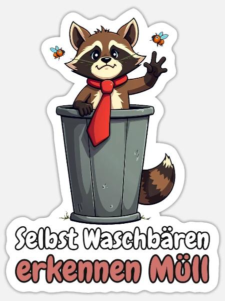 Selbst Waschbären erkennen Müll - Sticker Größe S (10 x 10 cm) - Mattweiß