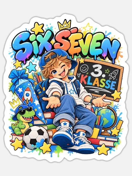 Dritte Klasse Schulfreude Illustration - Sticker Größe S (10 x 10 cm) - Mattweiß