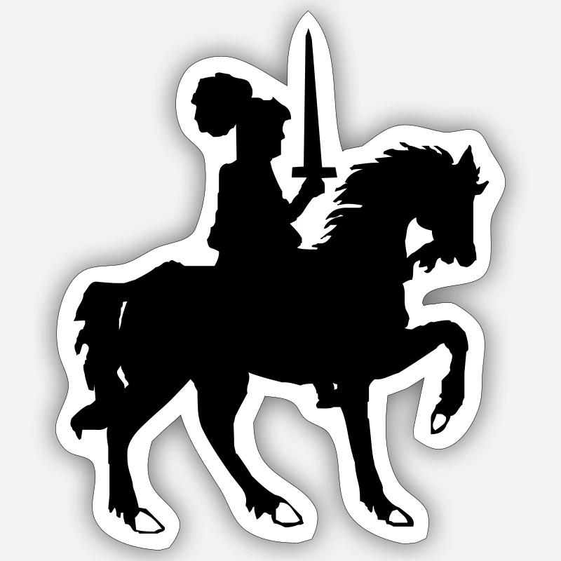 Chevalier avec épée et cheval Sticker taille S (10 x 10 cm)