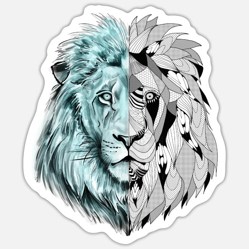 A beautiful lion with an interesting pattern - Sticker size S (10 x 10 cm) - white matte