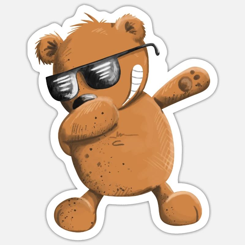Dabbender Brown Bear Dab Danse Animaux I Dabbing Bear - Sticker taille S (10 x 10 cm) - blanc mat