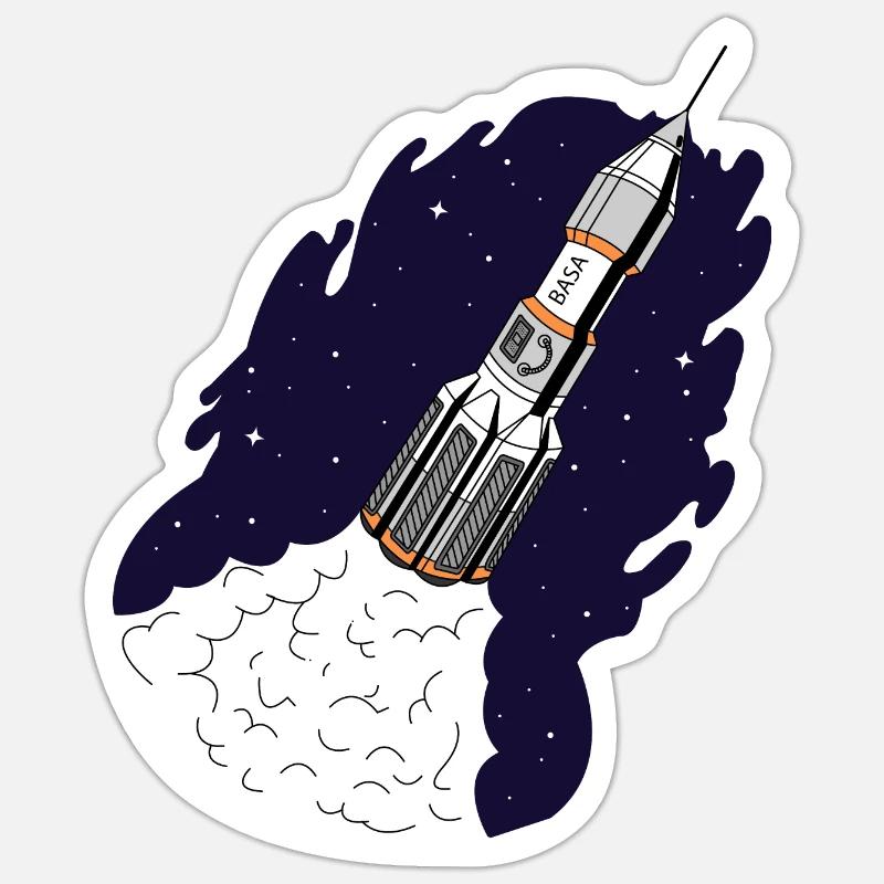 Rakete startet in das weltall - Sticker Größe S (10 x 10 cm) - Mattweiß