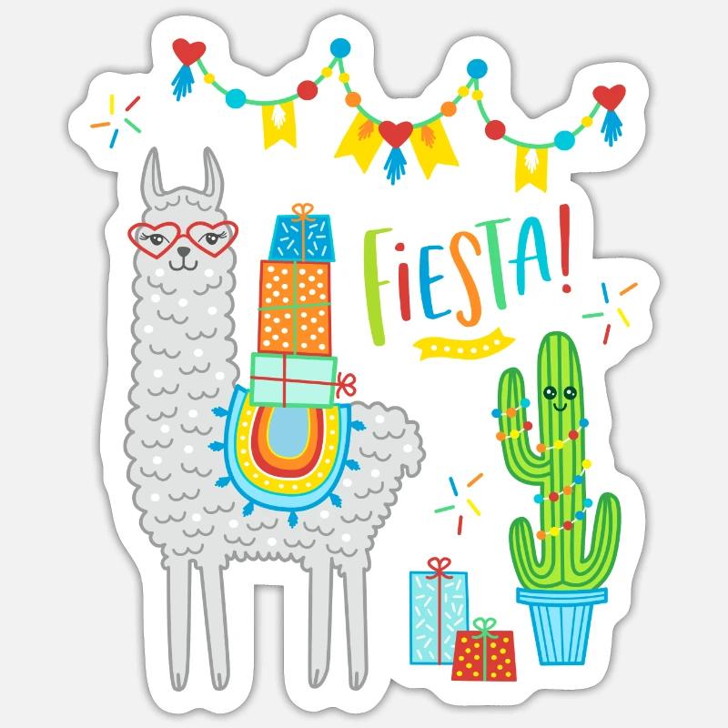 Llama Fiesta Comic Alpaka Geschenk Geburtstag Sticker Größe S (10 x 10 cm)